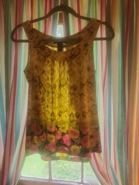 Style & Co. Yellow Floral-Border Sheer Sleeveless Camisole